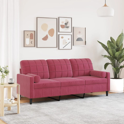 3-osobowa sofa z poduszkami, winna czerwień, 180 cm, aksamit