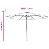 Parasol ogrodowy na drewnianym słupku, 350 cm, burgundowy