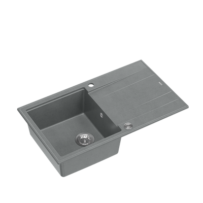 EVAN 111 GraniteQ zlewozmywak z syfonem Push 2 Open 1-komorowy z/o (860x500x210) silver stone / elementy stalowe
