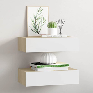 vidaXL Półki ścienne z szufladą, 2 szt., dąb i biel, 40x23,5x10cm, MDF