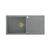 EVAN 146 XL GraniteQ zlewozmywak z syfonem Push 2 Open 1-komorowy z/o (1000x500x210; kom. 420x480) silver stone / elementy złote