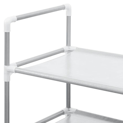 Stojak na buty z 4 półkami, metal i włóknina, srebrny