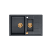MORGAN 156 GraniteQ zlewozmywak black diamond z syfonem Push To Open okrągły 1,5-komorowy z/o +/ elementy złote
