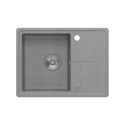 Zlewozmywak granitowy TONY 116 – jednokomorowy, wpuszczany, silver stone/elementy stalowe, Quadron