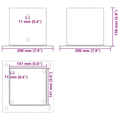 Podstawy słupków kwadratowe 4 szt. Antracyt 141x141 mm