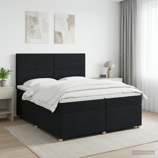 Łóżko kontynentalne z materacem Czarny 200 x 200 cm tkanina