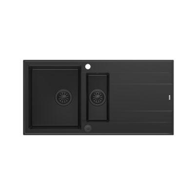 EVAN 156 GraniteQ zlewozmywak z syfonem Push To Open 1,5-komorowy z/o (1000x500x210; kom. 420x480) pure carbon / elementy pure carbon