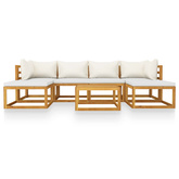 7-cz. zestaw wypoczynkowy do ogrodu, kremowe poduszki, akacja