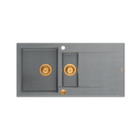 EVAN 156 GraniteQ zlewozmywak z syfonem Push To Open 1,5-komorowy z/o (1000x500x210; kom. 420x480) silver stone / elementy miedziane