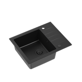 PETER 116 GraniteQ zlewozmywak granitowy pure carbon 1-komorowy z/o (62x50x20) z syfonem pure carbon i zaślepką kol. czarny