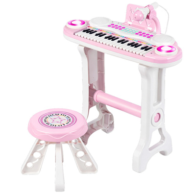 Pianinko Elektroniczne Organy Dla Dzieci Stołek Mikrofon MP3 Różowe