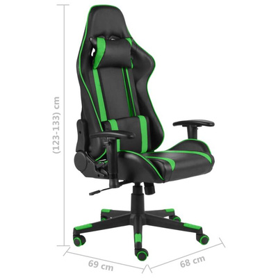 vidaXL Obrotowy fotel gamingowy, zielony, PVC