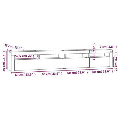 Szafka pod TV z oświetleniem LED, szary dąb sonoma,240x35x40 cm vidaXL