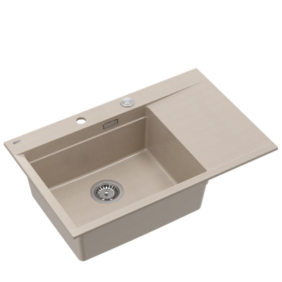 JOSH 111 GraniteQ zlewozmywak 1-komorowy z/o (780x500x215) pearl beige  + syfon push 2 open + deska + wkładka/ elementy stalowe
