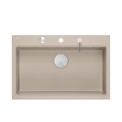 Zlewozmywak granitowy MARC 110 WORKSTATION – jednokomorowy, wpuszczany, pearl beige/elementy stalowe + AKCESORIA, Quadron