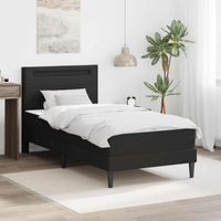 Ramka łóżka z paskami LED Czarny 90 x 200 cm Ekoskóra