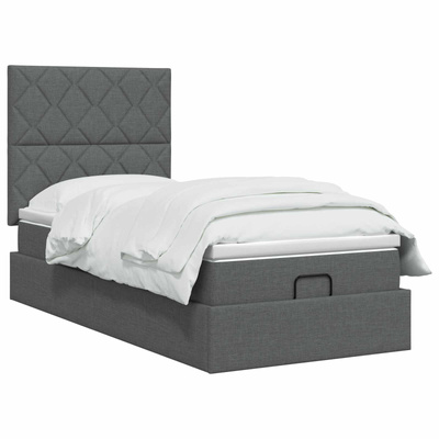 Łóżko ottoman z materacem ciemnoszary 100 x 200 cm tkanina
