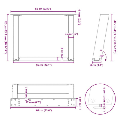Nogi do stolika kawowego w kształcie litery U 2 szt. Białe 60x(42-43) cm Stal