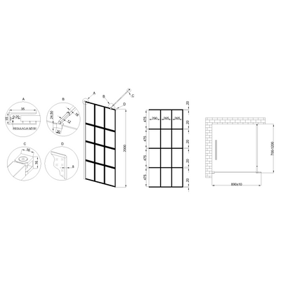 Kabina walk-in ii 90x200cm geometryczna 8mm shiny-glass czarny AK-32-197-S Invena