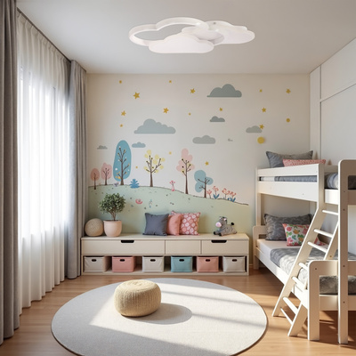 Lampa sufitowa LED Chmurki plafon 24W 2800–6500K  z pilotem biały klosz regulacja barwy światła pokój dziecięcy salon