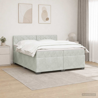 Łóżko Box Spring z materacem i LED jasnoszary 200 x 200 cm