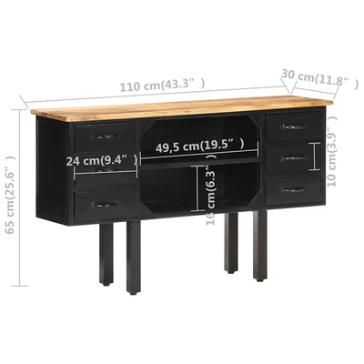 vidaXL Komoda, 110x30x65 cm, lite surowe drewno mango i stal