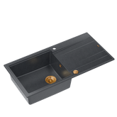 EVAN 146 XL GraniteQ zlewozmywak z syfonem Push 2 Open 1-komorowy z/o (1000x500x210; kom. 420x480) black diamond / elementy miedziane