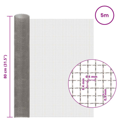 Siatka ekranowa 80 x 500 cm 3 Mesh Stal nierdzewna 201 srebrny