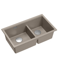 Zlewozmywak granitowy LOGAN 120 – dwukomorowy, podwieszany, soft taupe/elementy stalowe, Quadron
