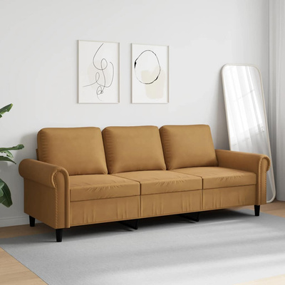 Sofa 3-osobowa, brązowa, 180 cm, tapicerowana aksamitem