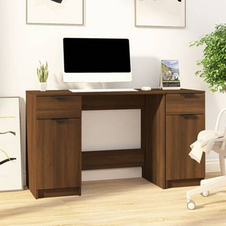 vidaXL Biurko z szafką boczną, brązowy dąb, materiał drewnopochodny