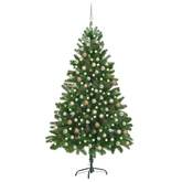 vidaXL Sztuczna choinka z lampkami i bombkami, 210 cm, zielona model standard