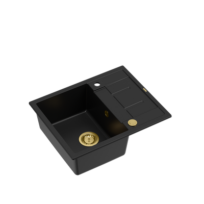 MORGAN 116 GraniteQ zlewozmywak pure carbon z syfonem Push To Open kol. złoty 1-komorowy z/o + zaczepy 4 szt