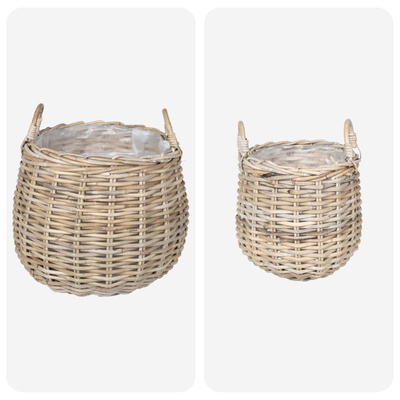 Kosz na rośliny 2 szt. Naturalna szarość Rattan Kubu