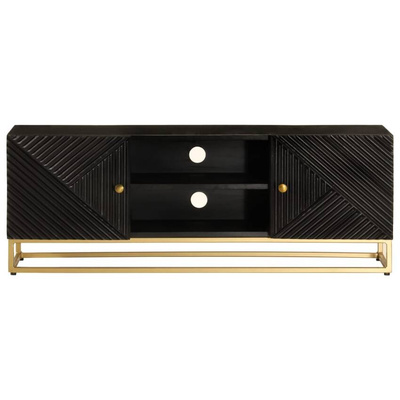vidaXL Szafka pod TV, czarna, 110x30x40 cm, lite drewno mango i żelazo