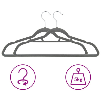 100 szt. wieszaków na ubrania, antypoślizgowe, szare, aksamitne