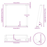 Nogi do stołu jadalnego w kształcie litery U 2 szt. Czarne 70x(72-73) cm Stal