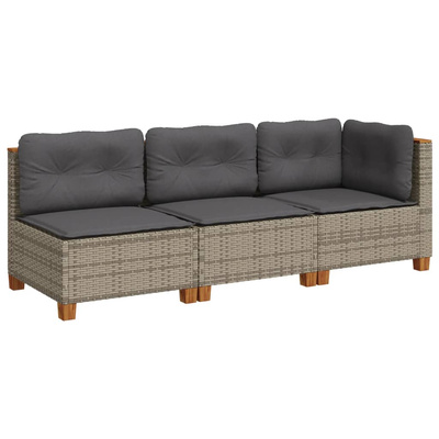 3-osobowa sofa ogrodowa z poduszkami, szara, polirattan model standard