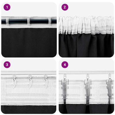 Firany blackout z kółkami 2 pcs Czarny 260 x 140 cm Poliester
