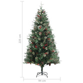 vidaXL Choinka z szyszkami, zielona, 225 cm, PVC i PE