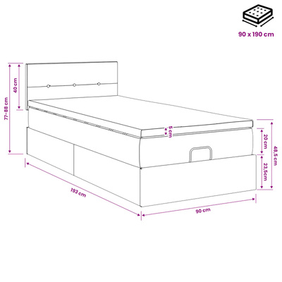 Łóżko ottoman z materacem jasnoszary 90 x 190 cm Welur