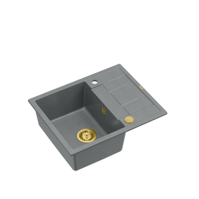 MORGAN 116 GraniteQ zlewozmywak silver stone z syfonem Push To Open kol. złoty 1-komorowy z/o + zaczepy 4 szt