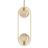 Lampa wisząca CORDEL vintage - złoty mosiądz z bursztynowymi kloszami kulkami - eleganckie oświetlenie salonu 2x G9 LED