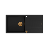 EVAN 146 XL GraniteQ zlewozmywak z syfonem Push 2 Open 1-komorowy z/o (1000x500x210; kom. 420x480) pure carbon / elementy miedziane