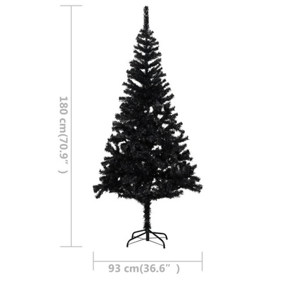 Sztuczna choinka z lampkami i bombkami, czarna, 180 cm, PVC vidaXL