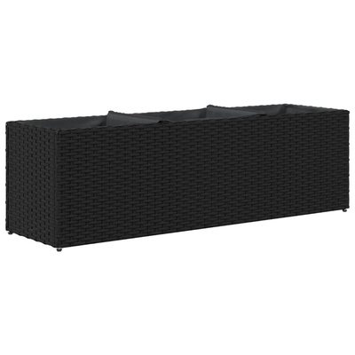 Donica ogrodowa z 3 wkładami, czarna, 105x30x32 cm, rattan PE