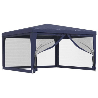 vidaXL Namiot imprezowy z 4 ścianami z siatki, niebieski, 4x4 m, HDPE