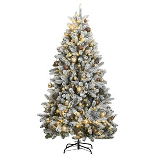 vidaXL Sztuczna choinka na zawiasach, 300 lampek LED i bombki, 210 cm model standard