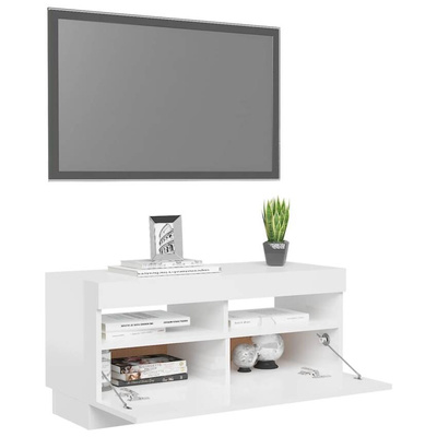 vidaXL Szafka pod TV z oświetleniem LED, biała z połyskiem, 80x35x40cm