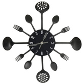 vidaXL Zegar ścienny z łyżek i widelców, czarny, 40 cm, aluminium